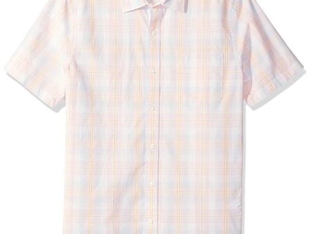 Amazon Essentials Camisa de Popelín de Manga Corta y Ajuste Entallado Hombre, Rosa Blanco, Cuadros Escoceses, S Online Sale